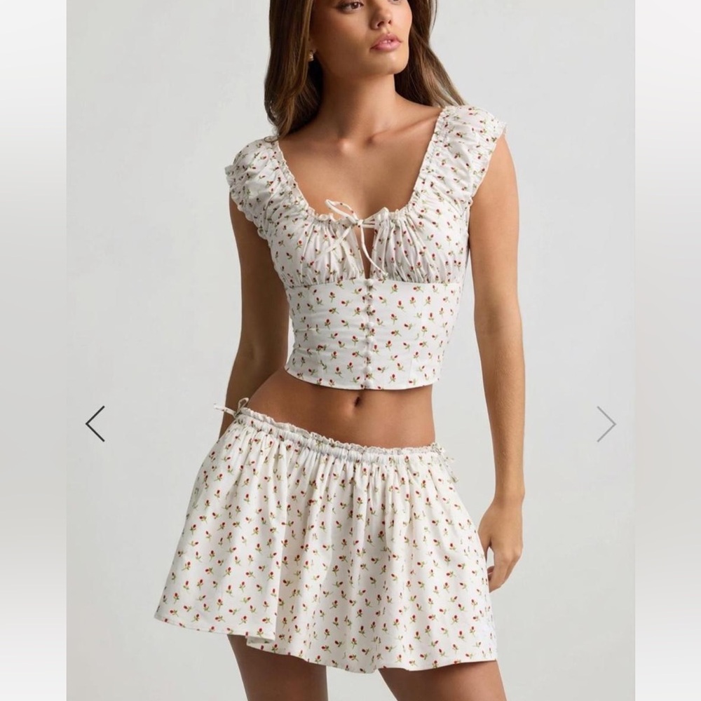 Oh Polly white + red floral skirt set